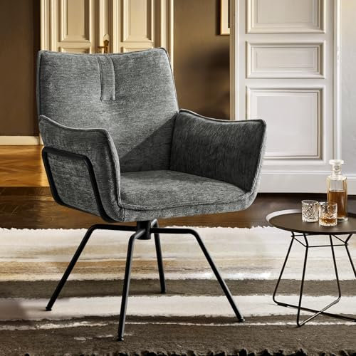 Hellove Akzent-Schreibtischstuhl, Esszimmerstuhl, Drehbarer Samt-Polsterstuhl mit Armlehnen, Mid-Century-Modern Stühle mit Stahlbeinen für Esszimmer, Küche, Wohnzimmer,Grau