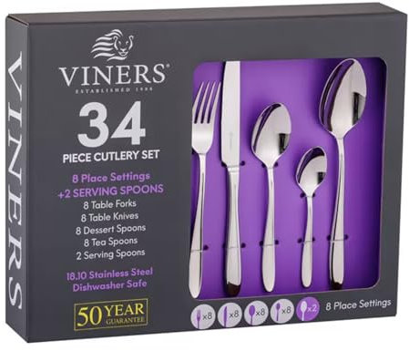 Henley Premium 18/10 Stainless Steel 34 Piece Dishwasher Safe Cutlery Set for 8 People | RZHomestore®