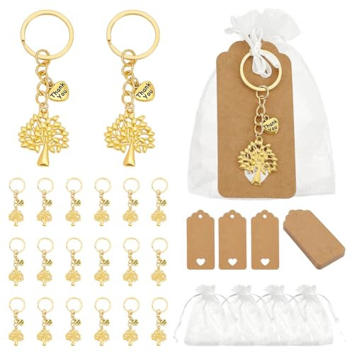 PH PandaHall 24 Set Sacchetti Albero della Vita Bomboniere per Matrimonio Battesimo Sacchetti Regalo in Organza con Etichetta Vuota Piccole Borse a Rete Portachiavi per Feste Compleanni Anniversario
