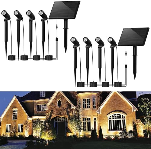CBJKTX 2ER Solarlampen für Außen Solar Gartenleuchte - LED Solarleuchten 8 Spots Strahler Warmweiß Garten Solarstrahler IP65 Wasserdicht Gartenbeleuchtung mit erdspieß Gartenstrahler für Gehweg Bäume