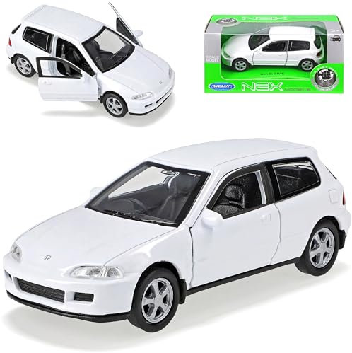 Welly Hond. Civic 3 Türer Weiss 5. Generation 1991-1996 ca 1/43 1/36-1/46 Modell Auto mit individiuellem Wunschkennzeichen