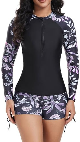 Combinaison en néoprène pour femme - Ultra stretch - Noir - Manches longues - Vêtement de surf - Ensemble tankini élégant - 1,5/2 mm - Protection UV - Maillot de bain, 2-violet, M
