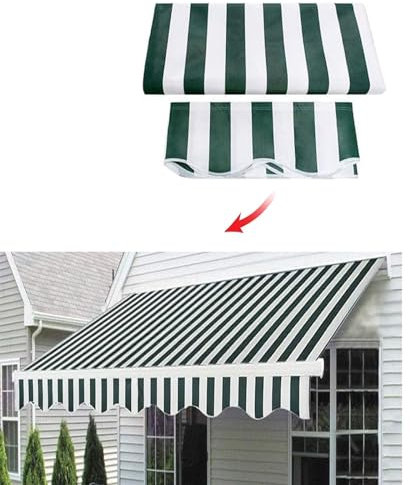 Toldo retráctil de repuesto de tela para patio (sin marco), impermeable, para exteriores, 2,5 x 2 m, rayas verdes, resistente a los rayos UV, para jardín y terraza