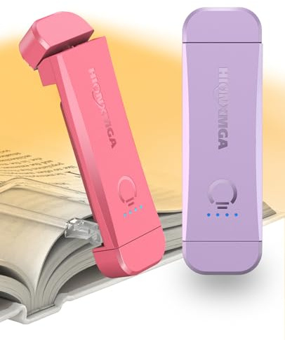 HIONXMGA 2x Leselampe Buch Klemme, Augenschonende Leselampe Buch,3 Farben & Stufenlosem Dimmen, Wiederaufladbar Leselicht, Perfektes für Buchliebhaber, Kinder,