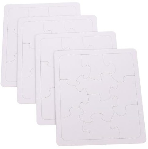 Mikinona 4 Blätter Leere DIY Puzzle Quadratische Puzzleteile Blanko Bastelbedarf Kreatives Malen für Zuhause Schule Reise