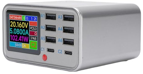 Vikye 100W USB -Ladestation, 8 Port -Desktop -Ladegerät Hub mit Drahtlosen Ladekissen und LED -Display, PD & QC 3.0 Fast Ladeblock (EU-Stecker)