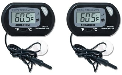 IGEAIIE 2 Pack Aquarium Thermometer, Digital LCD Fish Tank Thermometer with Probe and Suction Cup, °C/°F Switchable Waterproof Sensor Temperature Monitor for Water for Aquarium Reptile Tank Vivarium