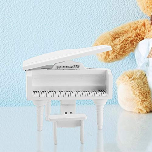Pssopp Miniatursimulation Grand Piano, 1:12 Skala -Mini -Klavier Display mit Stuhl, Holzhandwerksverzierungen für Puppenhausdekoration in Schwarz, für Kinderarbeitstabellen, Schreibtische, Schränke