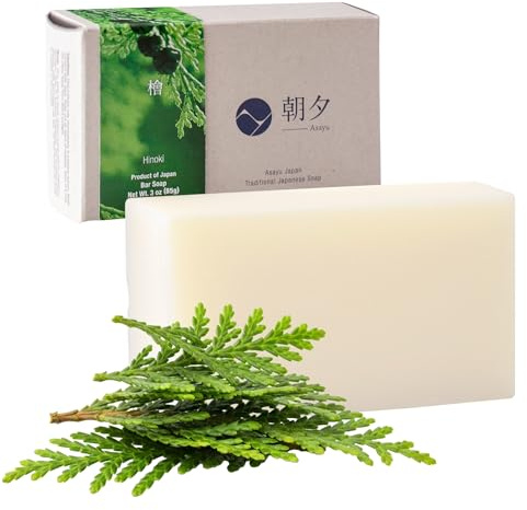 Asayu Japan Seife - Hinoki - 1 Stück, 85g | Natürliche Körperseife für ein frisches Hautgefühl | Für Männer & Frauen, Sanft zur Haut, Traditionelle japanische Pflege
