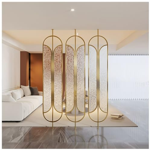 Raumteiler Aus Gehärtetem Glas, Lichtdurchlässige Glastrennwand Mit Rahmen, Moderner Sichtschutzpfosten Für Wohnzimmer Und Balkon (1 Stück)(Gold-b,40x160 cm/15.7x62.9”)