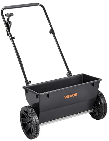 VEVOR Spandiconcime a Spinta capacità 22,6 kg con Griglia a Tramoggia, Larghezza di Spandimento 457 mm e 10 Impostazioni, Ruote da 330 mm, Spandiconcime per Giardino e Prato