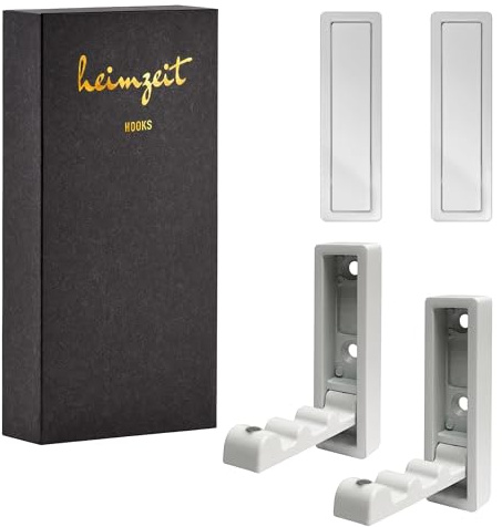 heimzeit Garderobenhaken Edge klappbar zum Schrauben 4 Stück in Weiß | Wandhaken für Garderobe, Jacke, Handtuch, Rucksack und Kleidung, Modernes Design, Kleiderhaken Metall zum Bohren