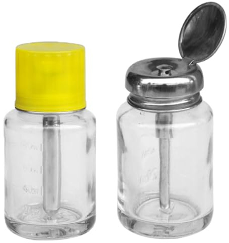 MAGICLULU Lot de 2 Bouteilles Vides en Verre 100 Ml à Pression, Distributeurs Rechargeables pour Dissolvant Vernis à Ongles, Flacons Transparents Antirouille, pour Voyage et Stockage