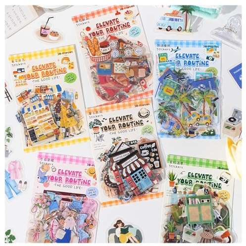 180 Scrapbook Zubehör Sticker,PET Aufkleber für Journaling,Bullet Journal | Journaling Zubehör Sticker Set für Scrapbooking,Erwachsene Aesthetic Aufkleber für Junk Journal,Albums,Cards,DIY Crafts