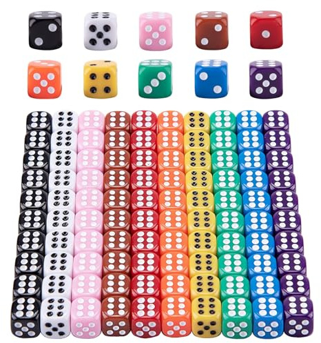100 Pezzi Dadi Impostato,6 Facce 14mm Dadi da Gioco,Cubo a sei Lati, per Giocare ai Giochi da Tavolo per Giochi e Feste,10 Colori