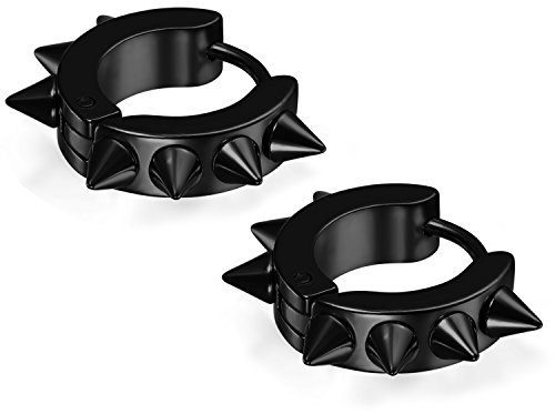 Flongo Ohrringe, Edelstahl Creolen Gestüt Stecker Ohrringe Ohrstecker Ohrhänger Fake Tunnel Fake Plug Schwarz Spitze Nieten Ahle Taper Punk Rock Hip-Hop Herren, Damen