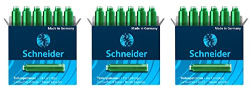 Schneider Green Ink Cartridges, Pack of 3 x 6 Fountain Pens Refill