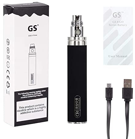 E-Cigarettes Battery Kit Discoball Authentic GS Ego II Rechargeable Battery and USB Charging Cable for 510 Thread Vape Pen Nicotine Free (Black, 2200mAh)