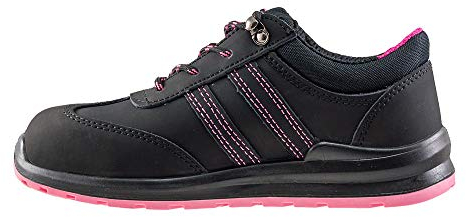 Urg Scarpe antinfortunistiche da lavoro, da donna, con punta in acciaio, taglia 36-41 (214S1), nero/rosa, 40 EU