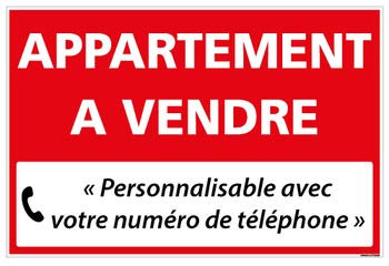Signalétique.biz France - Panneau Immobilier Personnalisable Appartement à Vendre avec Oeillets aux 4 coins - Rouge - AKILUX 3,5mm - Dimensions 600x400 mm - Protection Anti-UV