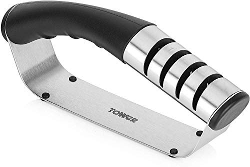 Tower T832120 Knife Sharpener for Kitchen Knife, 4 Slot Diamond Coated Sharpening System, Ceramic Coated Serrated Knife Option, Anti Slip Base, Stainless Steel