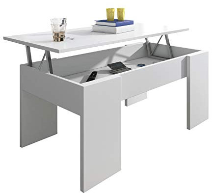 duehome | Mesa de Centro elevable, mesita de salón Comedor, Acabado en Blanco, Modelo Gala, Medidas: 90 cm (Ancho) x 50 cm (Fondo) x 33,8/45,3 cm (Alto)