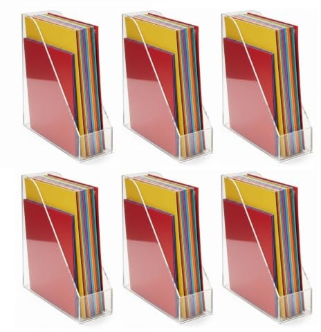 Osco Acrylic Magazine Rack File Sorter, Extra-Wide Desk Floor File & Magazine Holder, Thick Premium Acrylic Display for Office, Home, Study - Clear (6-Pack)