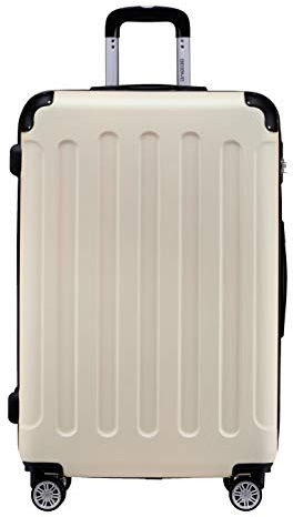 BEIBYE- Hartschalenkoffer Koffer Trolley Rollkoffer Reisekoffer Zahlenschloß 4 Zwilings-Rollen (Creme White, Middle-66cm)