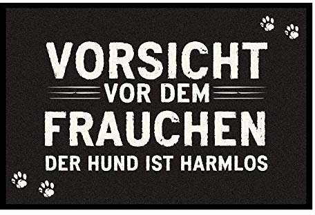 4youDesign Fußmatte 40x60cm Vorsicht vor dem Frauchen.., Lustiges Geschenk für Hundebesitzer, Fußabtreter für Frauen mit Hund, Fussmatte mit lustigem Spruch zum Geburtstag, Schwarz