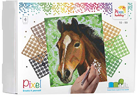 Pracht Creatives Hobby Pixel P090027 Mosaik Geschenkverpackung Pferd, Pixelbild ca. 20,3 x 25,4 cm groß, kinderleichtes Stecksystem, ohne Bügeln und Kleben, Steinchen aus Biokunststoff