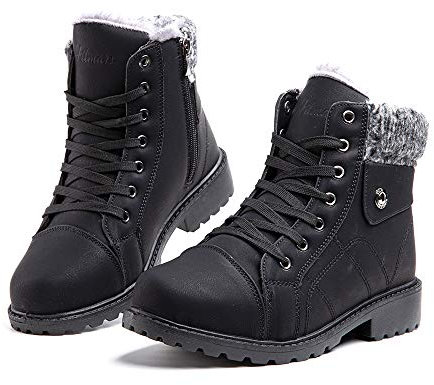 Hitmars Stivali Invernali Donna Stivaletti Neve Caldo Pelliccia Allacciare Antiscivolo Scarpe Sport All'Aperto Passeggio Cerniera Scorciatoia Piattaforma 6-Nero-Nero EU38