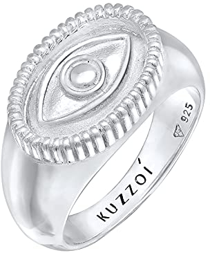 Kuzzoi Siegelring Herrenring, massiv 13 mm breit in 925 Sterling Silber, Biker Ring oxidiert mit Evil Eye Böser Blick, Statement Ring für Männer, Ringgröße 60