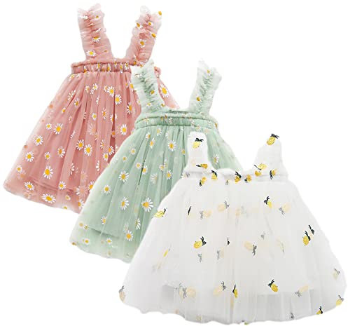 amropi Abito da Bambina Senza Maniche Tulle Confezione da 3 Vestito da Tutu per Bimba Rosa Verde Bianco,0-6 Mesi