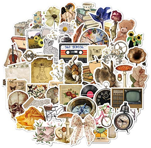 Vintage Aufkleber 50 Stück, ästhetische Cottagecore Dekor Vinyl Aufkleber für Scrapbook,Laptop,Teenager,Mädchen,Erwachsene,Retro Geschenke