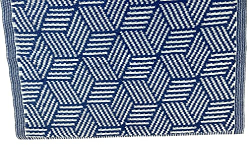 CB Home & Style Outdoor Teppich Raute Indoor Camping Terasse Balkon (90 x 150 cm, Musternavy-Creme)
