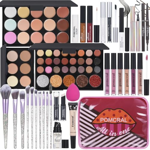 All In One Makeup Kit Eyeshadow Palette Eyeshadow Eyeshadow Eyeshadow Eyesheliner Liquid Gloss, Lipstick, Makeup Brush, Mascara, Eyebrow Pencil, Correttore, Face Powder, Primer Face Make up Beauty Bag