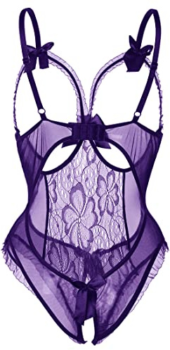 Voqeen Donna Lingerie Sexy Body Erotico Pizzo Biancheria Intima Esotico Tuta Babydoll Ad Anello Aperto Completi Intimi Prospettiva Pigiama Confortevole Sleepwear Costume