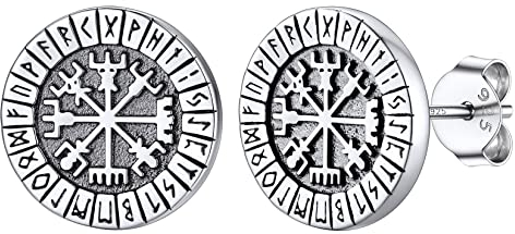 Silvora Ohrstecker Damen Herren S925 Silber Gothic Viking Rüne Zeichen Kommpass Ohrstecker Punk Hip Hop Viking Ohrring Ohrschmuck Geschenke für Männer Junge