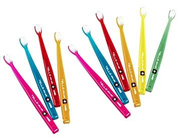 10x Tello Brush Ultra Soft 4480 Kid -Handzahnbürste für Kinder mit super weichen abgerundeten NOLLEX® Borsten -Zufällige Farbe