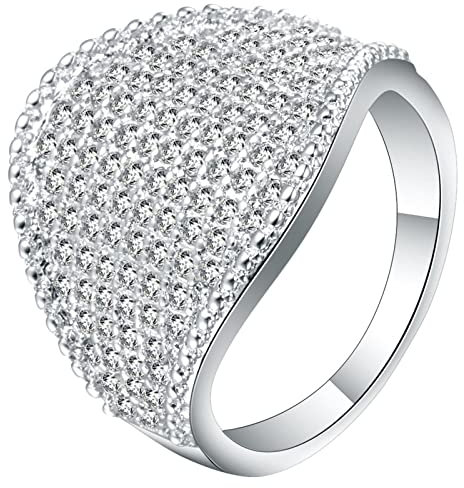 Ring Schmuck 57, Ring Damen Hochzeit Silber Eheringe Breit mit Weißen Zirkonia Verlobungsring für Frauen