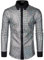 JOGAL Herren Langarm Pailletten Kleid Glitzer Hemd 70er Disco Party Kustüm Silver Groß