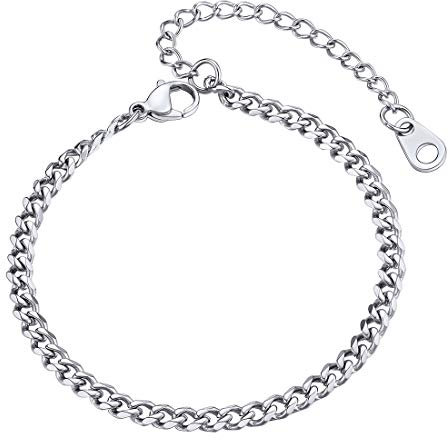 U7 Stainless Steel Mens Bracelet Silver Chain Bangle for Teen Boys