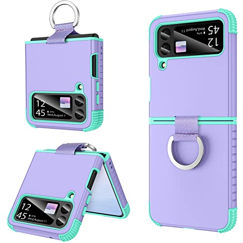 BENTOBEN für Samsung Z Flip 3 Hülle mit Ring Ständer, Handyhülle für Samsung Galaxy Z Flip 3 5G mit Panzerglas Schutzfolie Kameraschutz Kratzfest Hardcase Sto?fest für Samsung Galaxy Z Flip 3 5G, Lila