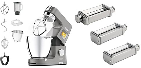 Kenwood Küchengeräte Titanium Chef Patissier XL KWL90.034SI –1400 Watt, inkl. 4-teiligem Patisserie-Set, silber & Pasta-Set MAX980ME Zubehör für Kenwood Küchenmaschinen, Edelstahl