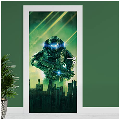 Finest Folia Türfolie 90x200 cm Türtapete Türposter Folie für Tür Wohnzimmer Kinderzimmer Küche Türaufkleber Bad Aufkleber selbstklebend TF03 (10 Cyberpunk Soldier)