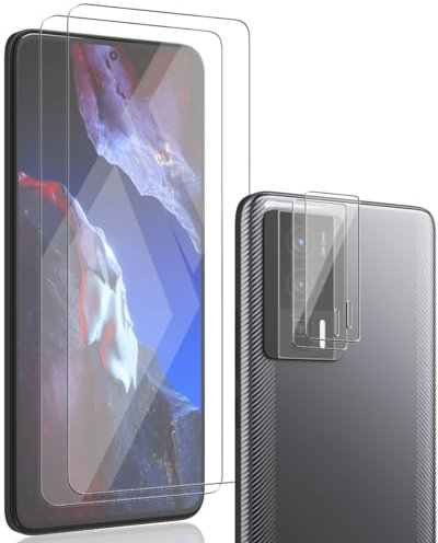 Zerrshoo Protector de Pantalla para Xiaomi POCO F5 Pro, Protector Cristal Templado 2 Piezas con Protector de Lente de Cámara 2 Piezas, Cristal Dureza 9H, para POCO F5 Pro Vidrio Templado