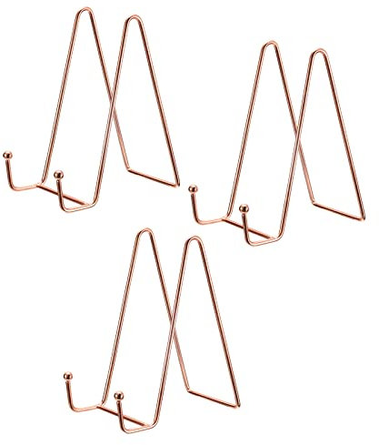 sourcing map Plate Stand for Display, 3Pcs 6 Inch Iron Easel Plate Holder Display Stands Metal Decorative Plates for Picture Photo Book, Rose Gold