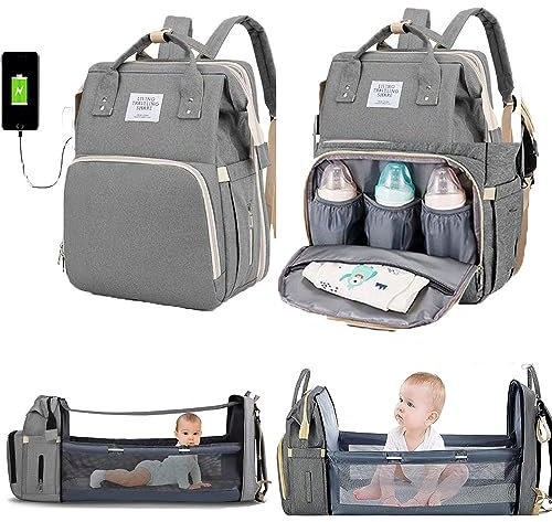 Culcenor Baby Wickelrucksäcke Wickeltasche Rucksack,Multifunktional Praktisch mit Baby Bett,Babytasche Reiserucksack Diaper Backpack,Baby Wickelrucksack für Mama Papa Baby Neu Geboren (Grau)