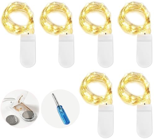 6PC LED Lichterkette Innen Batterie Außen, Lichterkette Weihnachtsbaum Lichterkette Batterie, 2M 20 LED Mini Lichterkette Batterie Aussen Warmweiß für Kinderzimmer Weihnachten