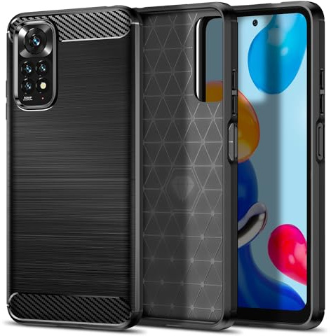 Qiinogow Ultradünne Handyhülle für Xiaomi Redmi Note 11/11S 4G/12s, Schwarz | Kohlefaser Textur Handyhülle mit Stoßfest Kratzfest, Gebürstete Oberfläche, aus TPU